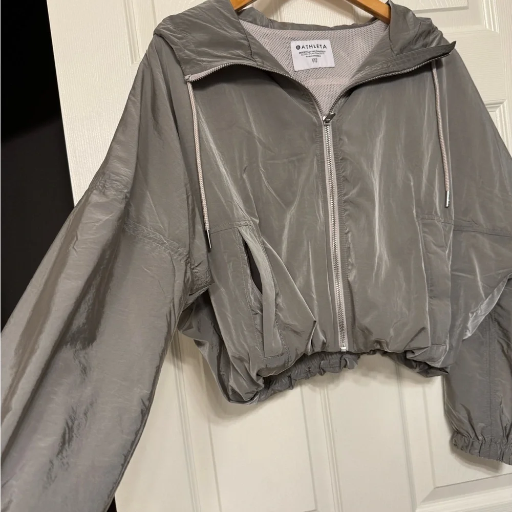 Nwot- Athleta Silver grey Bomber Jacket with Hood - Picture 7 of 7